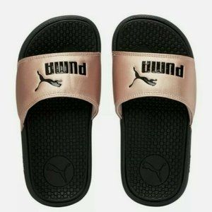 New Puma Cool Cat Metallic Slides Black/Rose Gold Sz 11c